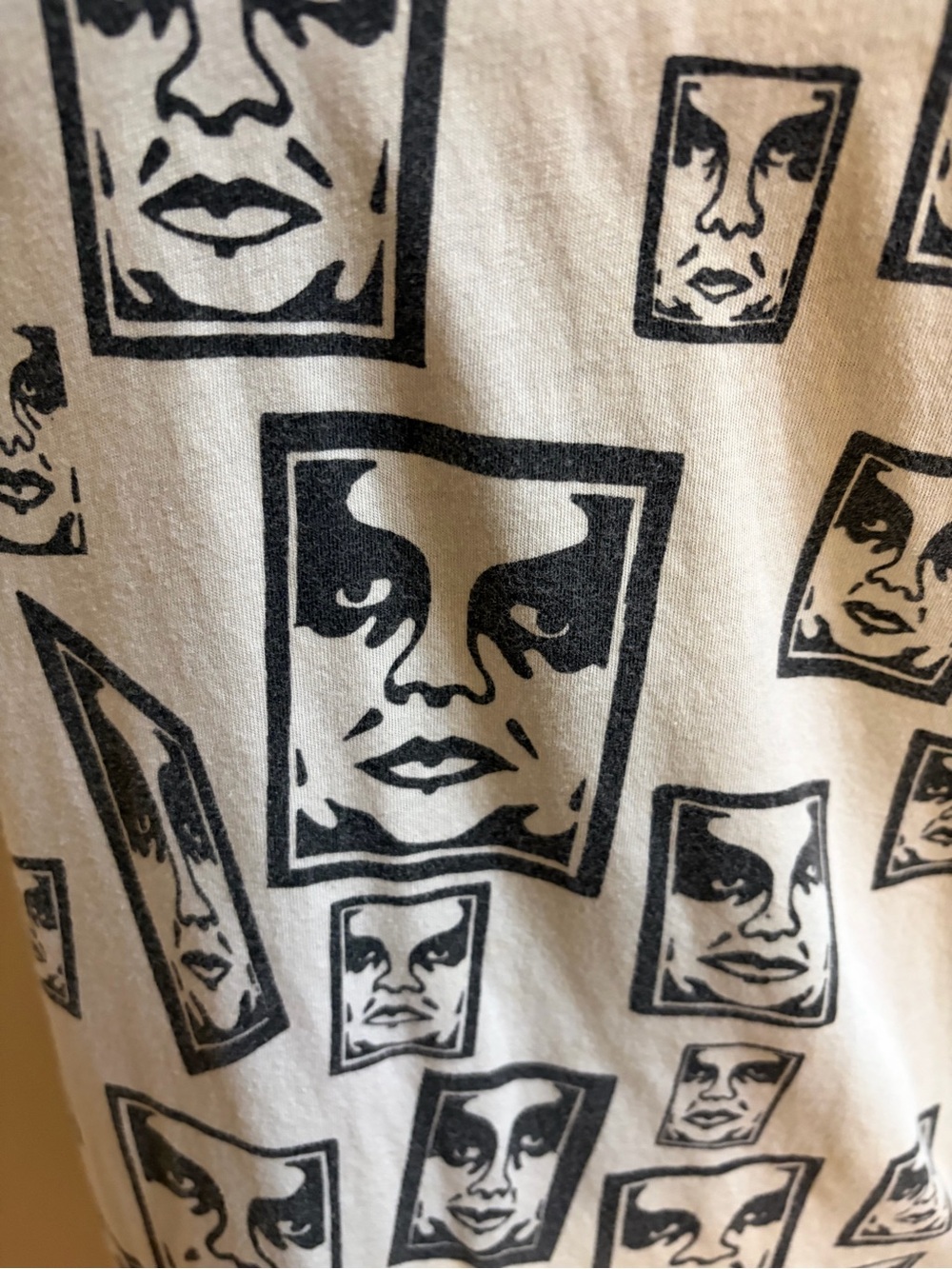Obey Graphic Face Print Tee in Black on Cream